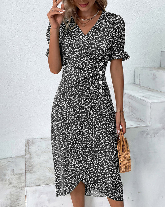 Esme Women's V-Neck Midi Wrap Dress - Fashinoza