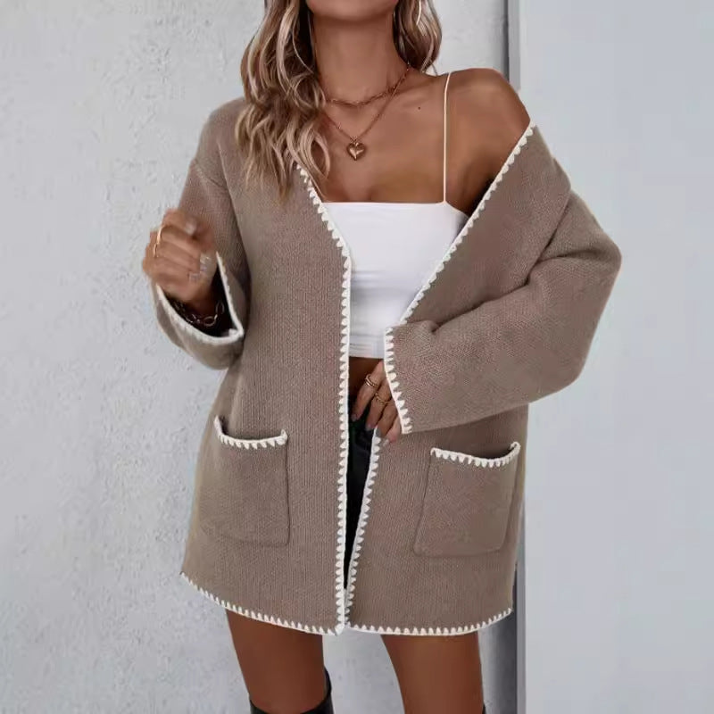 Women's Relaxed Fit Open Front Cardigan - Fashinoza