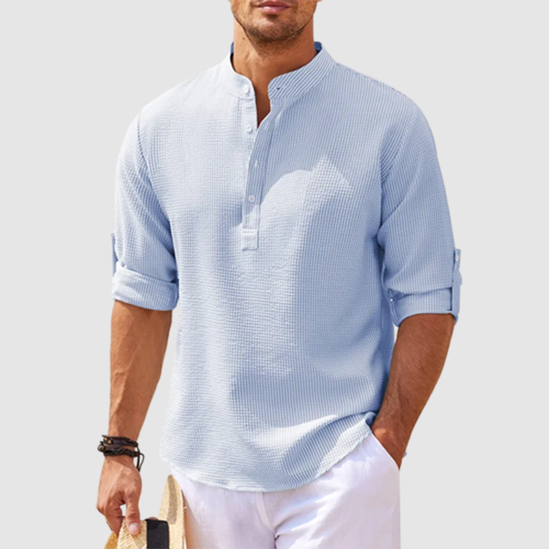 Men's Roll-Up Sleeve Henley Shirt - Fashinoza