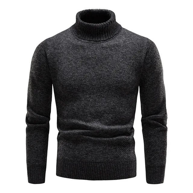 Men's Slim Fit Turtleneck Sweater Classic Ribbed Knit - Fashinoza