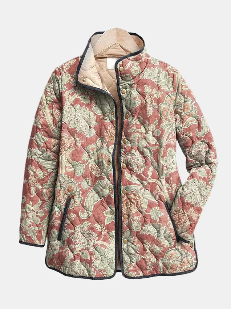 Women's Quilted Floral Print Jacket - Fashinoza