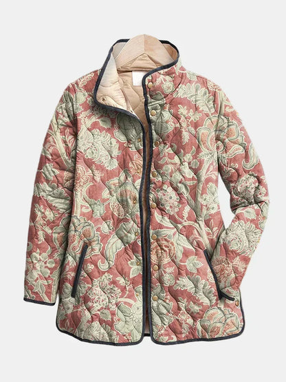 Women's Quilted Floral Print Jacket - Fashinoza