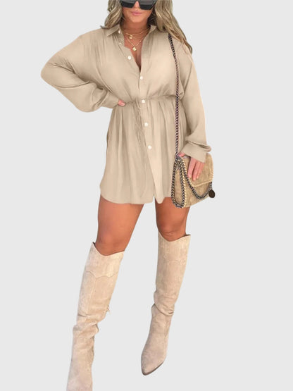 Women’s Button Front Long Sleeve Shirt Dress