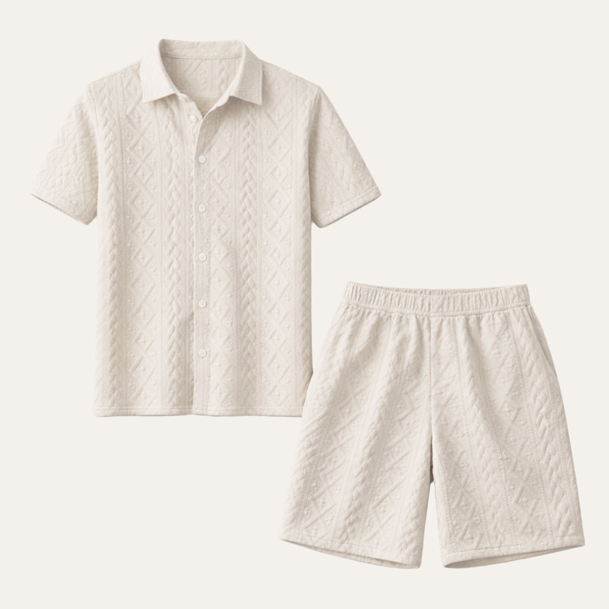 Men's Textured Summer Shirt And Shorts Set
