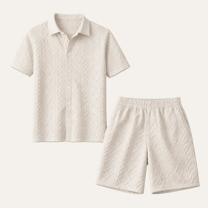Men's Textured Summer Shirt And Shorts Set