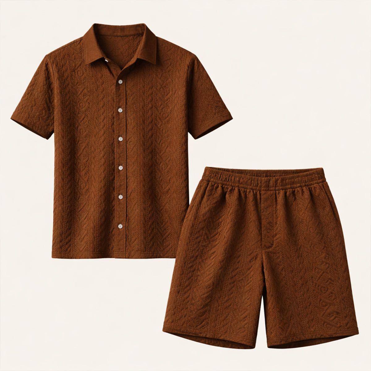 Men's Summer Shirt And Shorts Set Textured Lightweight