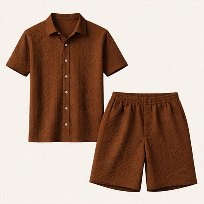 Men's Summer Shirt And Shorts Set Textured Lightweight