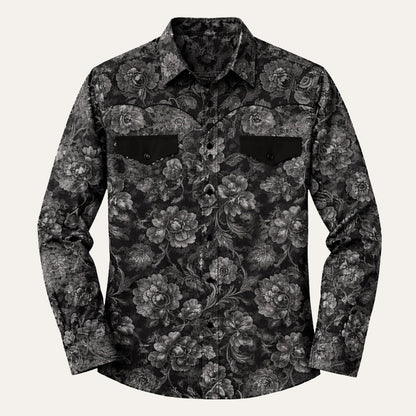 Men's Western Denim Shirt Soft Two Tone Patchwork Blue