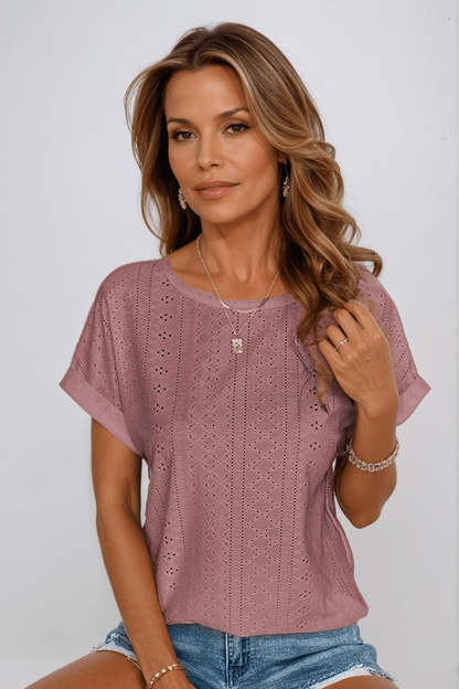 Women's Embroidered Crew Neck Short Sleeve