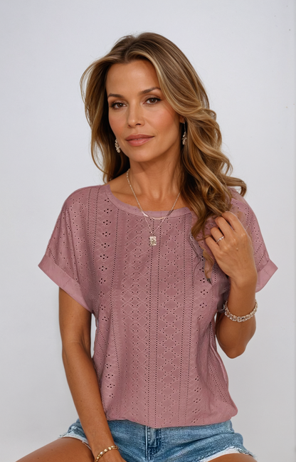 Women's Eyelet Blouse Casual White