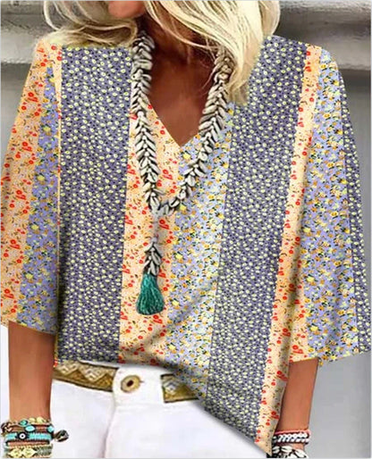 Women's Floral V-Neck 3/4 Sleeve