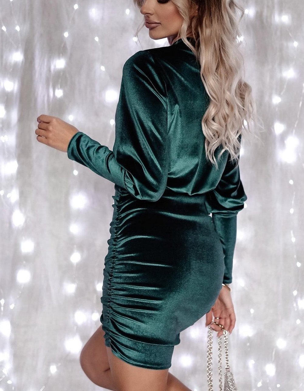 Elegant Ruched Long Sleeve Evening Dress