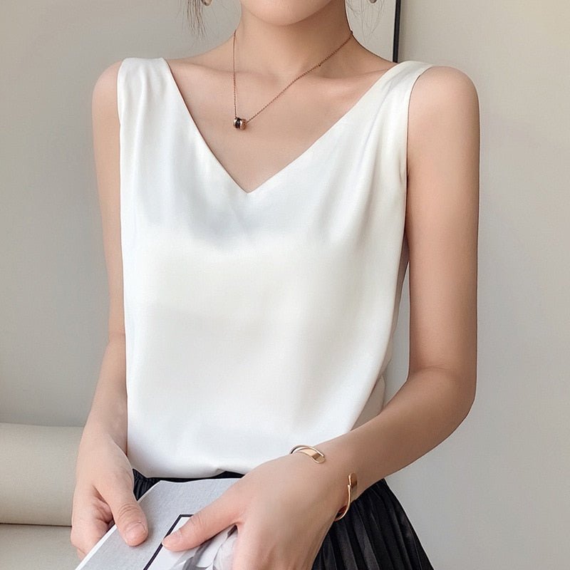 Women's Sleeveless Tank V-Neck Glossy Finish