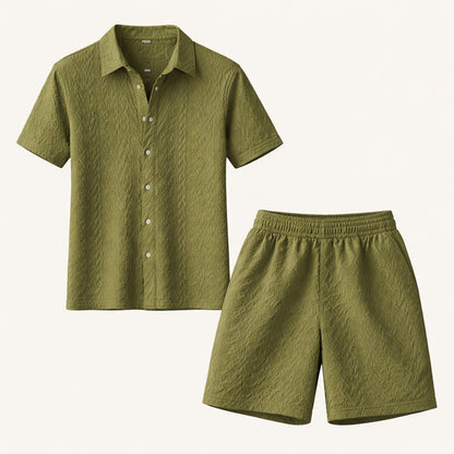 Men's Textured Summer Shirt And Shorts Set
