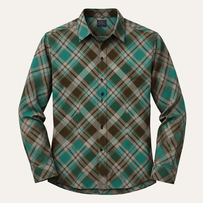 Men's Western Denim Shirt Soft Two Tone Patchwork Blue