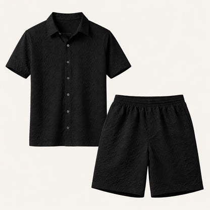 Men's Summer Shirt And Shorts Set Textured Lightweight