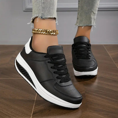 Women's Pu Leather Platform Flat Shoes - Fashinoza
