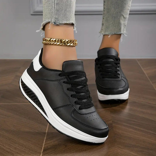 Women's Pu Leather Platform Flat Shoes - Fashinoza
