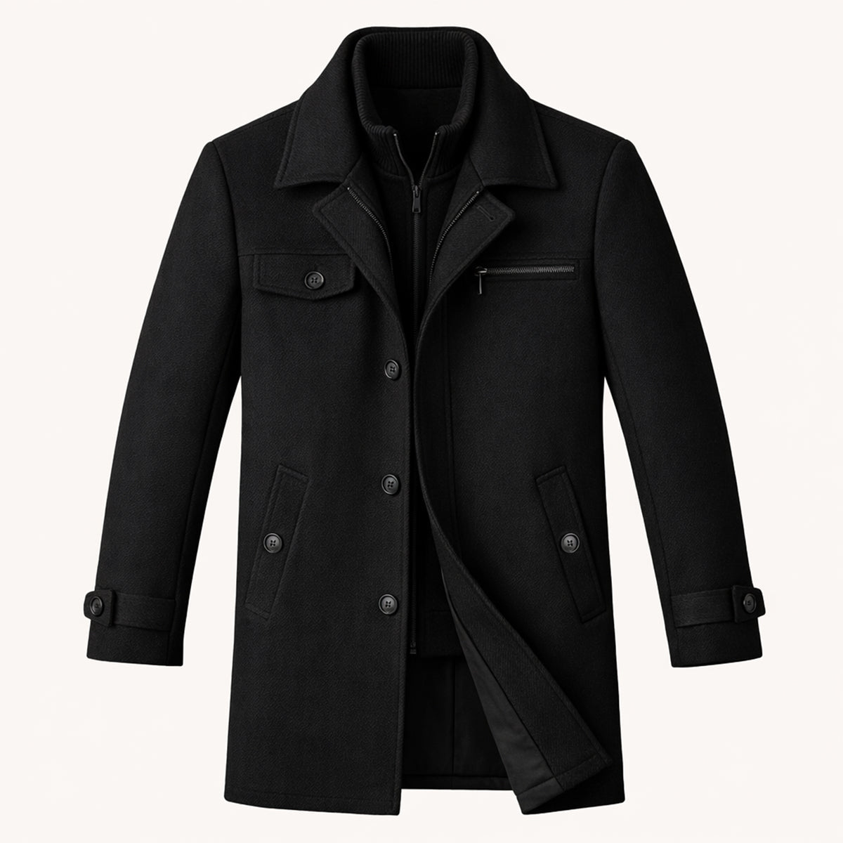 Men's Wool Blend Smart Jacket Zipper Button Closure - Fashinoza