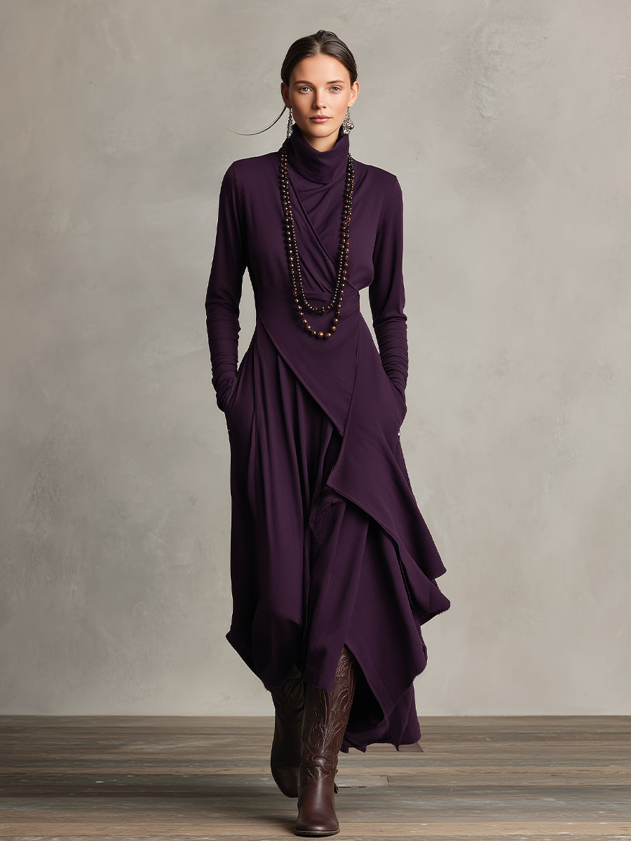 Wrap Turtleneck Midi Dress