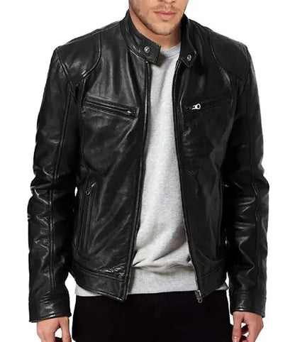 Men's Leather Biker Jacket Rugged