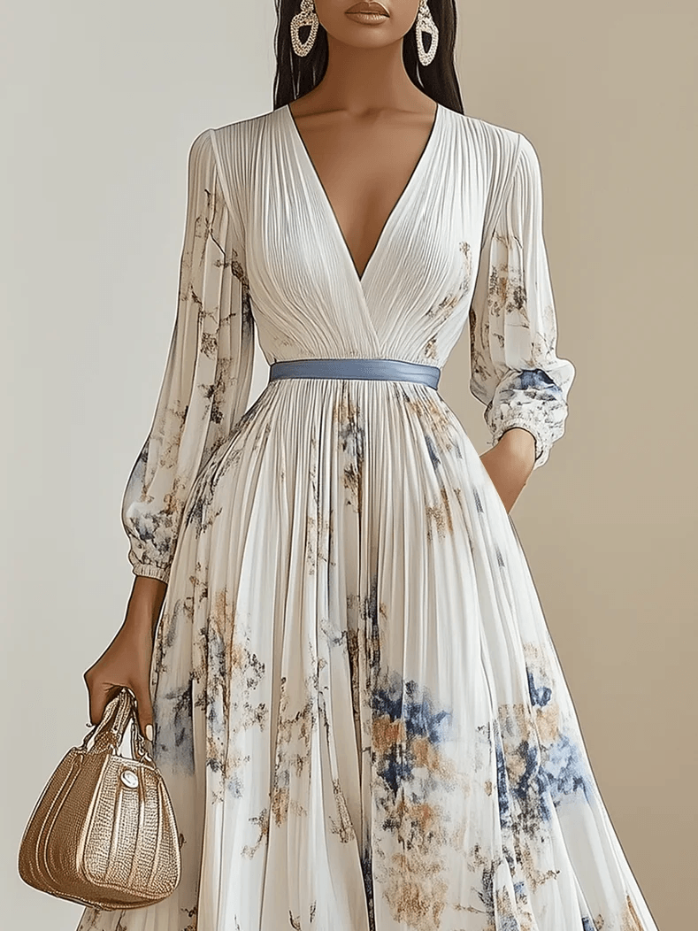 Aurelisse | Women’s Floral Pleated Maxi Dress with Long Sleeves