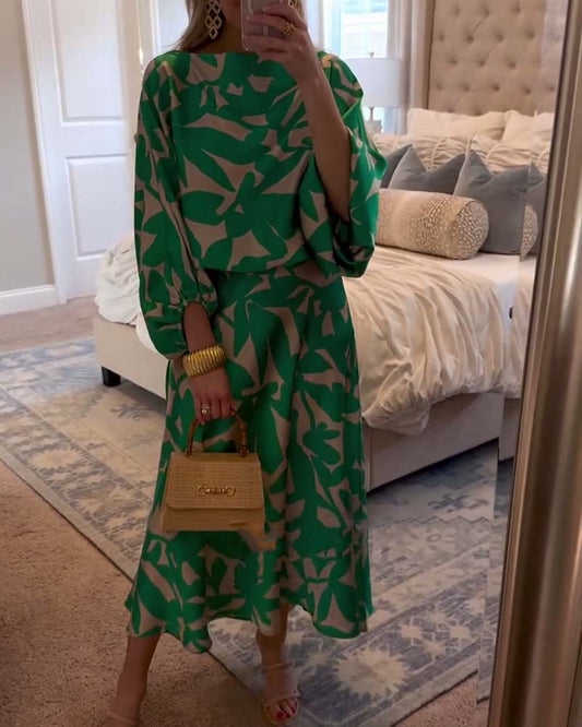 Women's Long Sleeve And Midi Skirt Set - Fashinoza