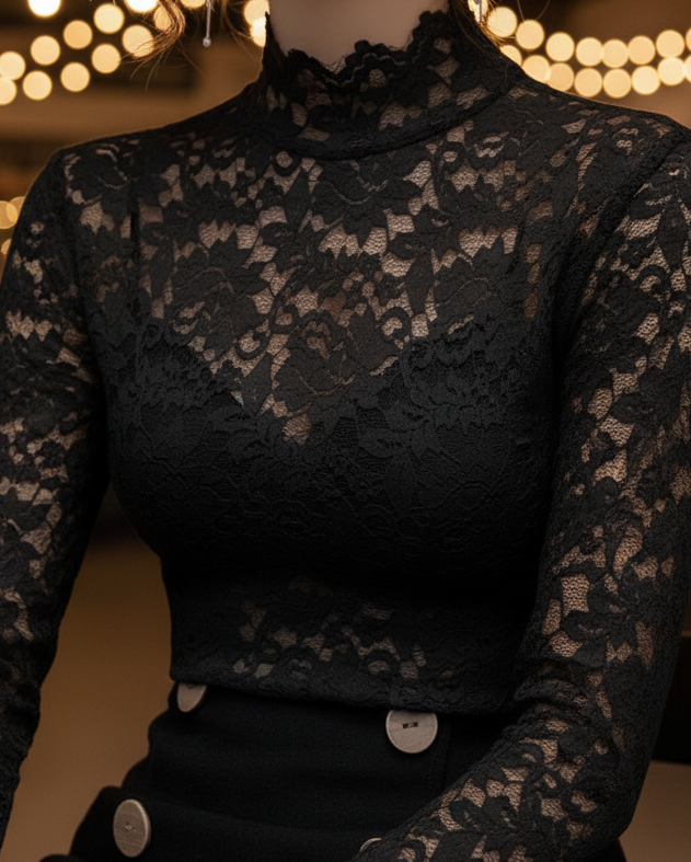 Abigail | Women Spring Sheer Mock Neck Top