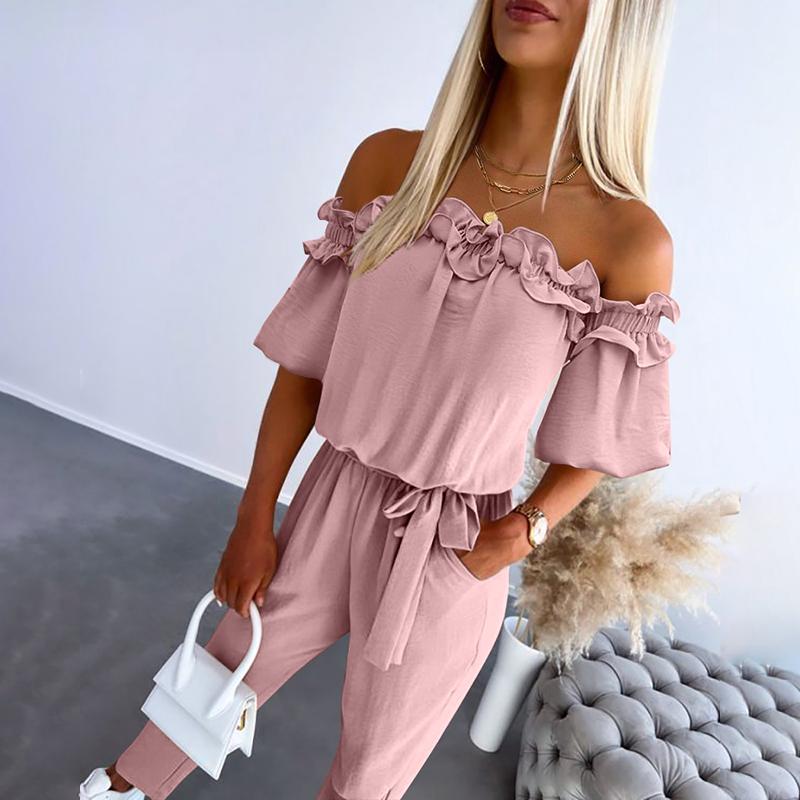 Women's Off Shoulder Jumpsuit Frill Tie Waist