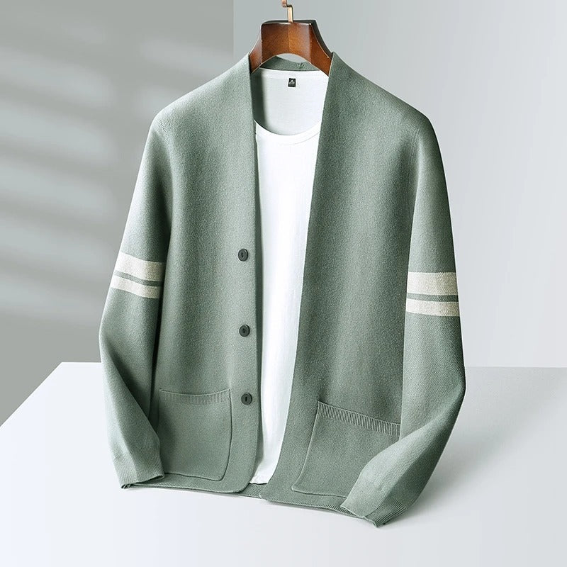 Men's Button Cardigan Contrast Bands