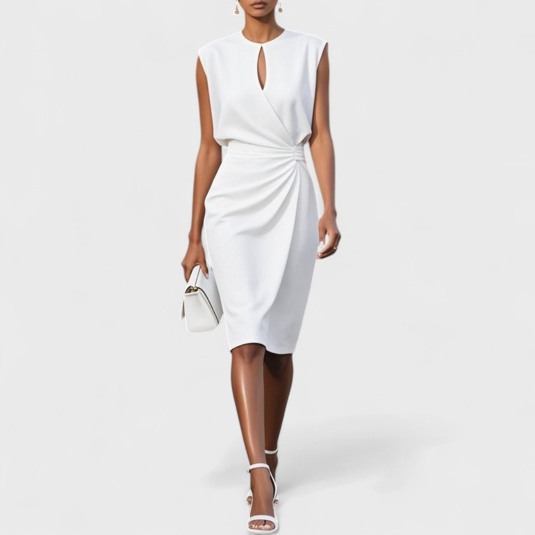 Ruched Keyhole Midi Dress