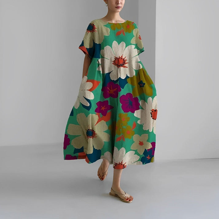 Women's Short Sleeve Printed Midi Dress