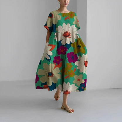 Women's Short Sleeve Printed Midi Dress