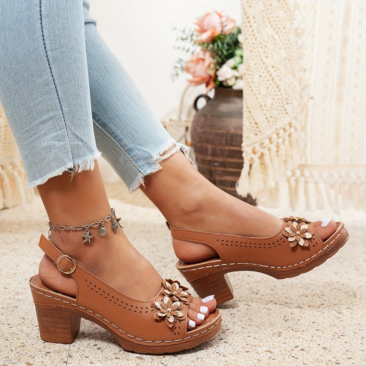 Women's Adjustable Ankle Strap Sandals Rosewood