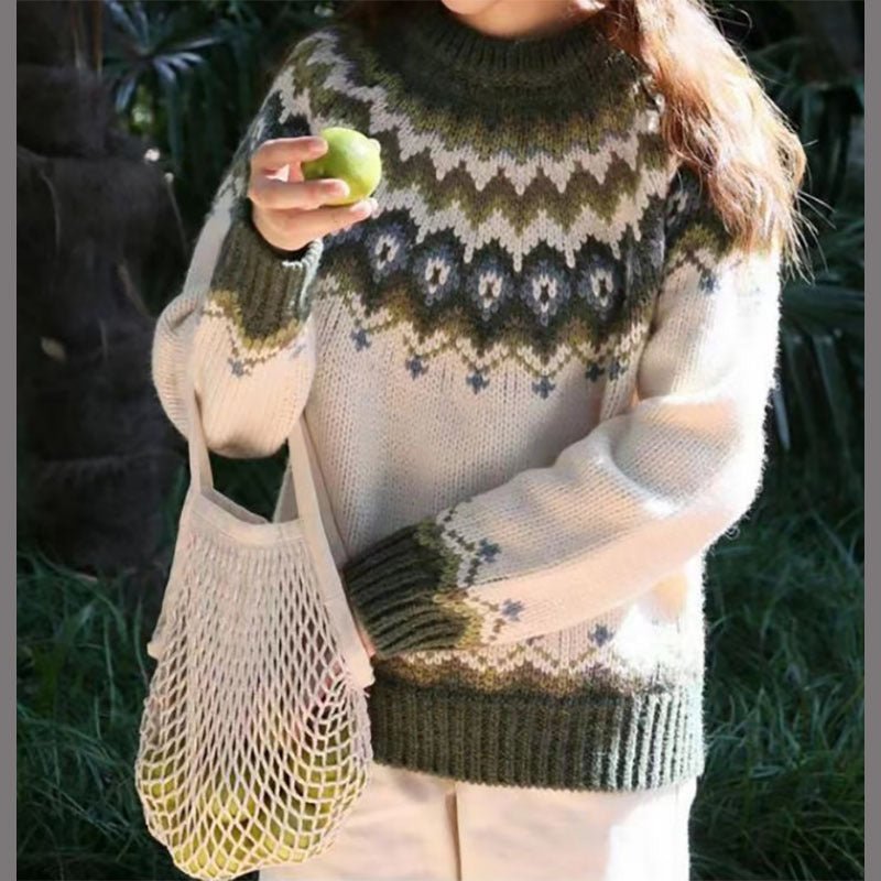Women's Fair Isle Crewneck Sweater Relaxed Fit - Fashinoza
