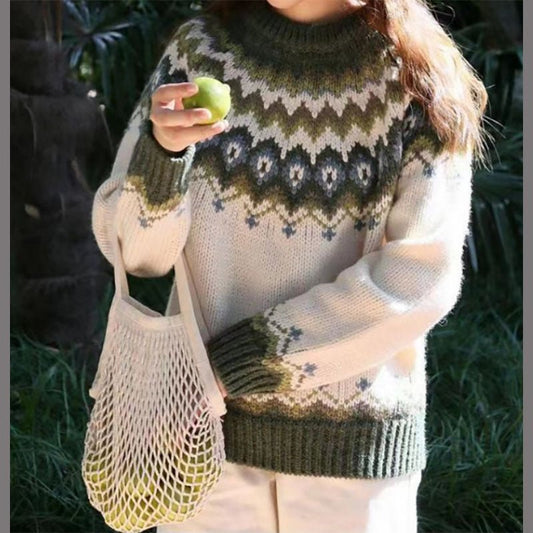 Women's Fair Isle Crewneck Sweater Relaxed Fit - Fashinoza