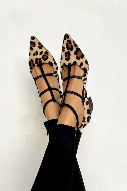 Women's Pointed Toe Strappy Flat Shoes - Fashinoza