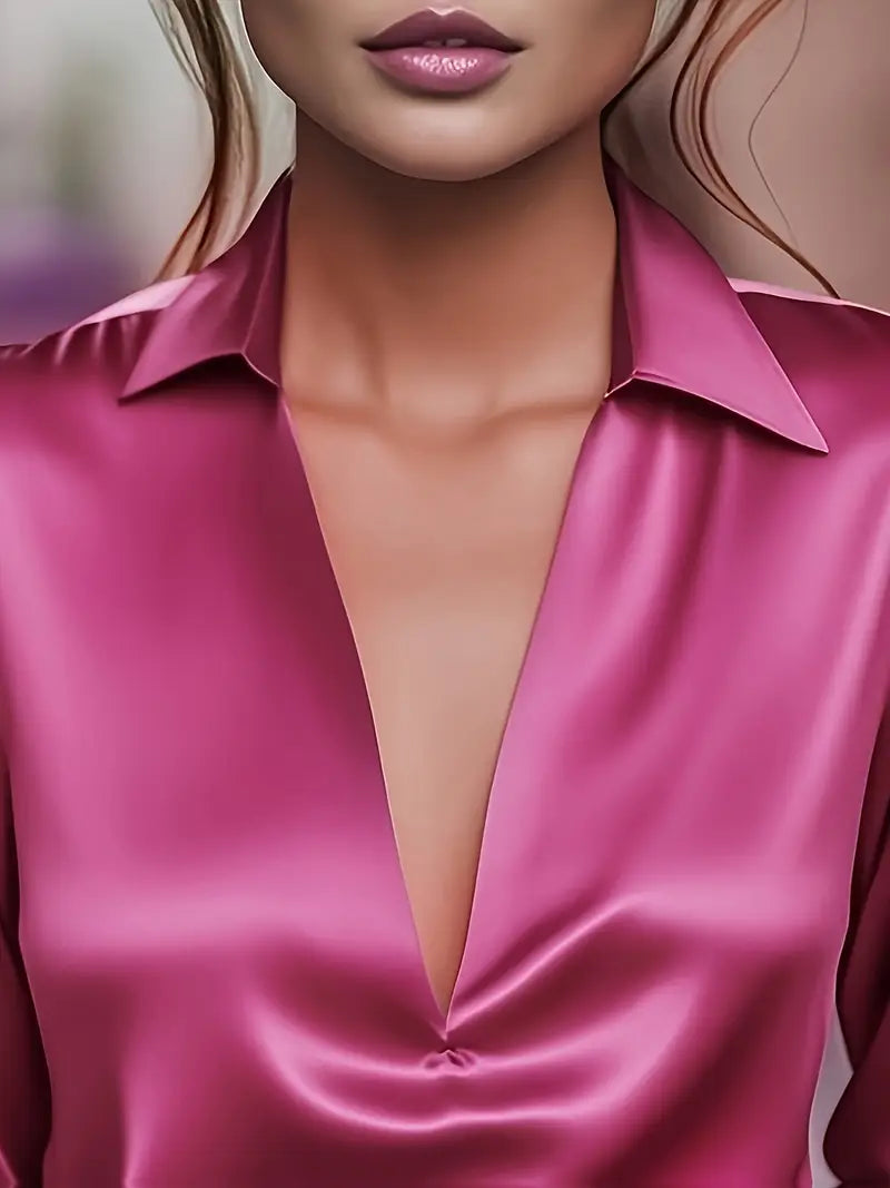 Women's Collared V-Neck Blouse