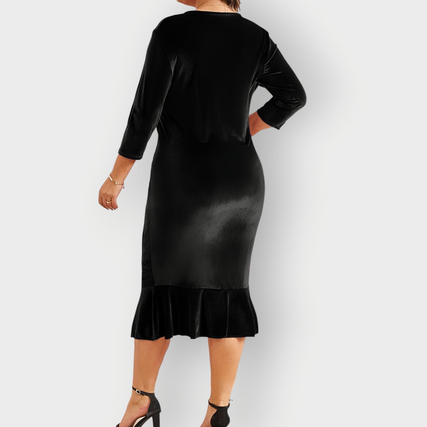 Women's Velvet Ruffle Midi Dress