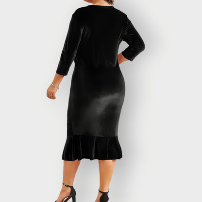 Women's Velvet Ruffle Midi Dress