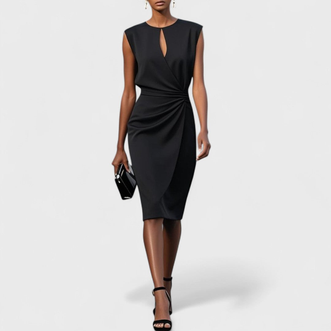 Ruched Keyhole Midi Dress