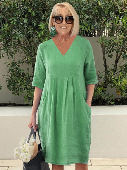 V-neck Cotton Pocket Beach Robe Dress plus Size