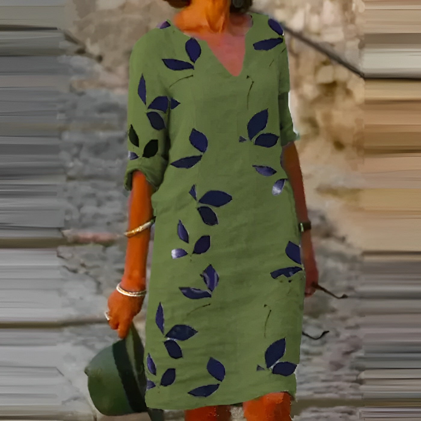 Women's Fall Leaf Print Flowy Dress