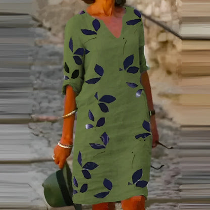 Women's Fall Leaf Print Flowy Dress