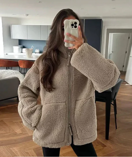 Women's Relaxed Fit Zip Up Coat - Fashinoza