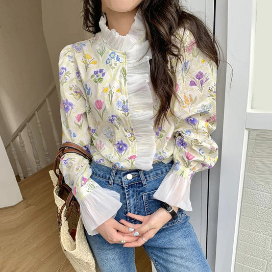 Women's Floral Ruffle Blouse - Fashinoza