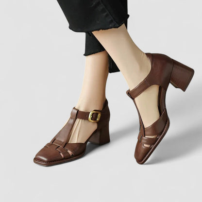 Women's Orthopedic T-Strap Heels - 
Fashinoza