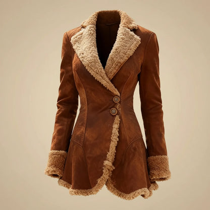 Women's Suede Shearling Coat - Fashinoza