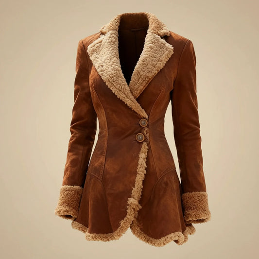 Women's Suede Shearling Coat - Fashinoza