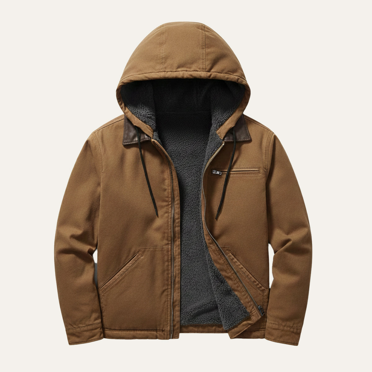 Men's Hooded Jacket Fleece Lined Warm Black